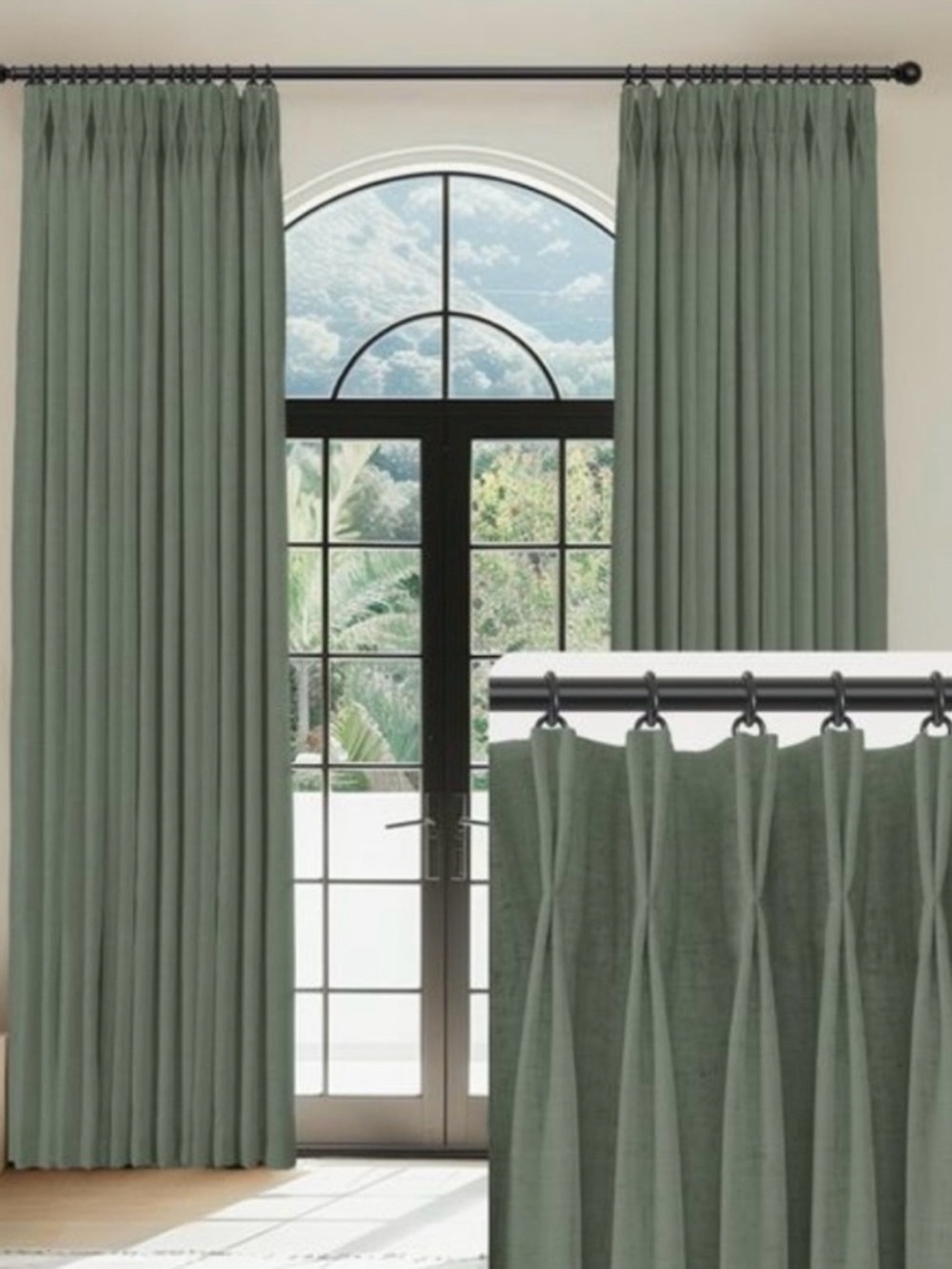 Miulee Pinch Pleated 100% Blackout Linen Curtains 40”W * 96”L (Pack Of 2) Green